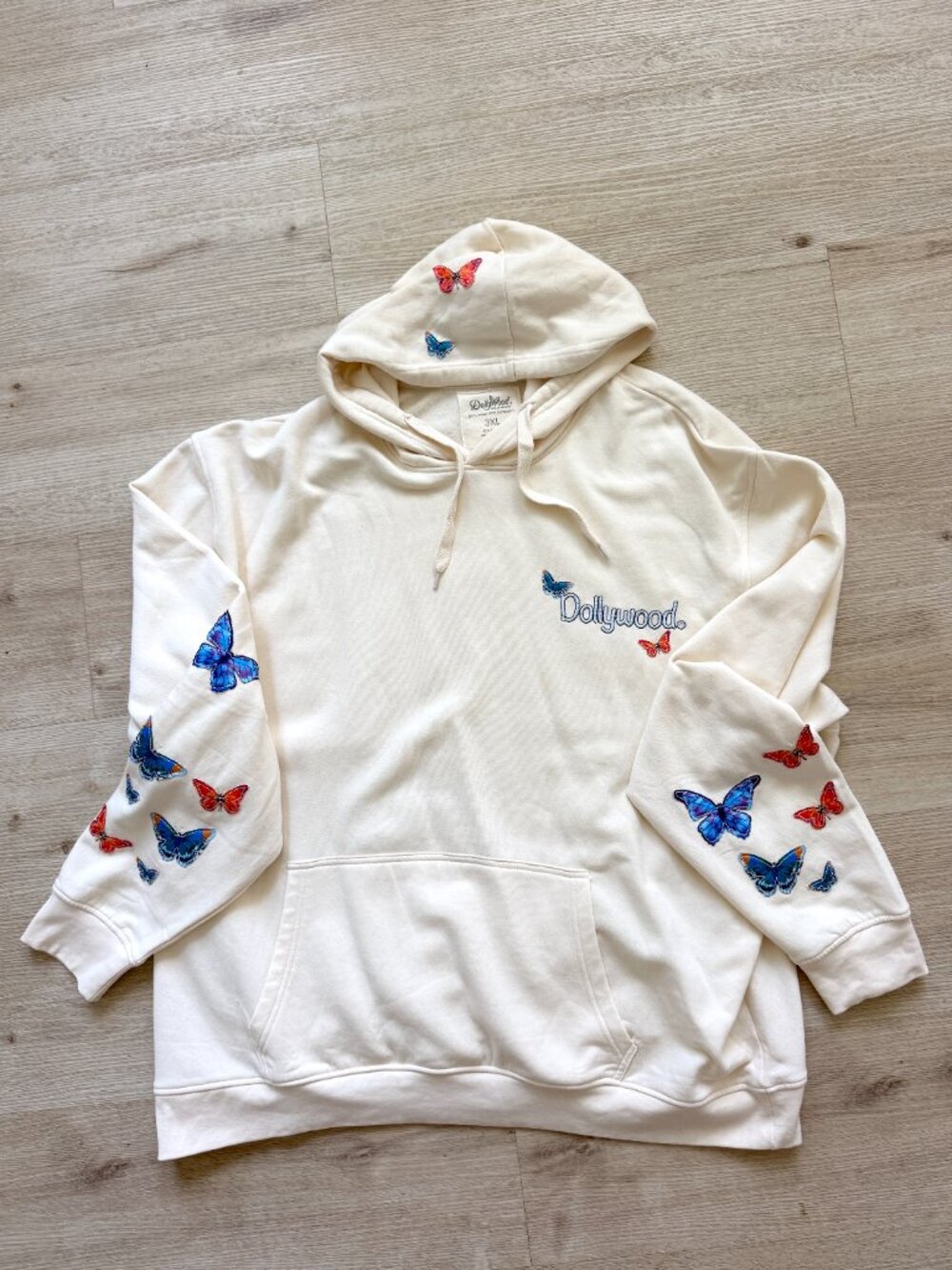 Dollywood Butterfly Hoodie Sweatshirt 3XL Cream Embroidered Dolly Parton